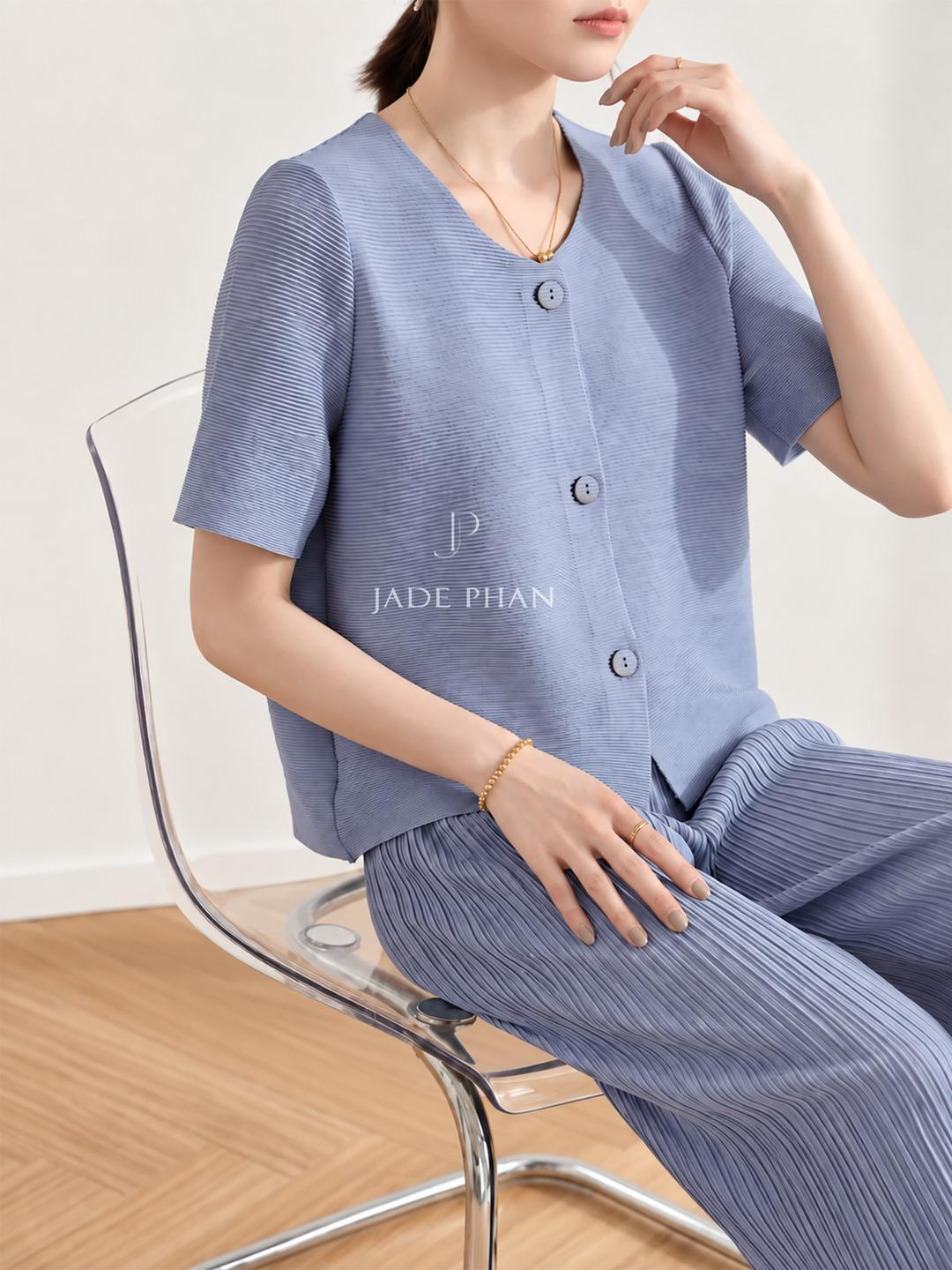 Áo Aimee dập ly cao cấp JADEPHAN xếp ly lò xo nhiều màu — ảnh 15