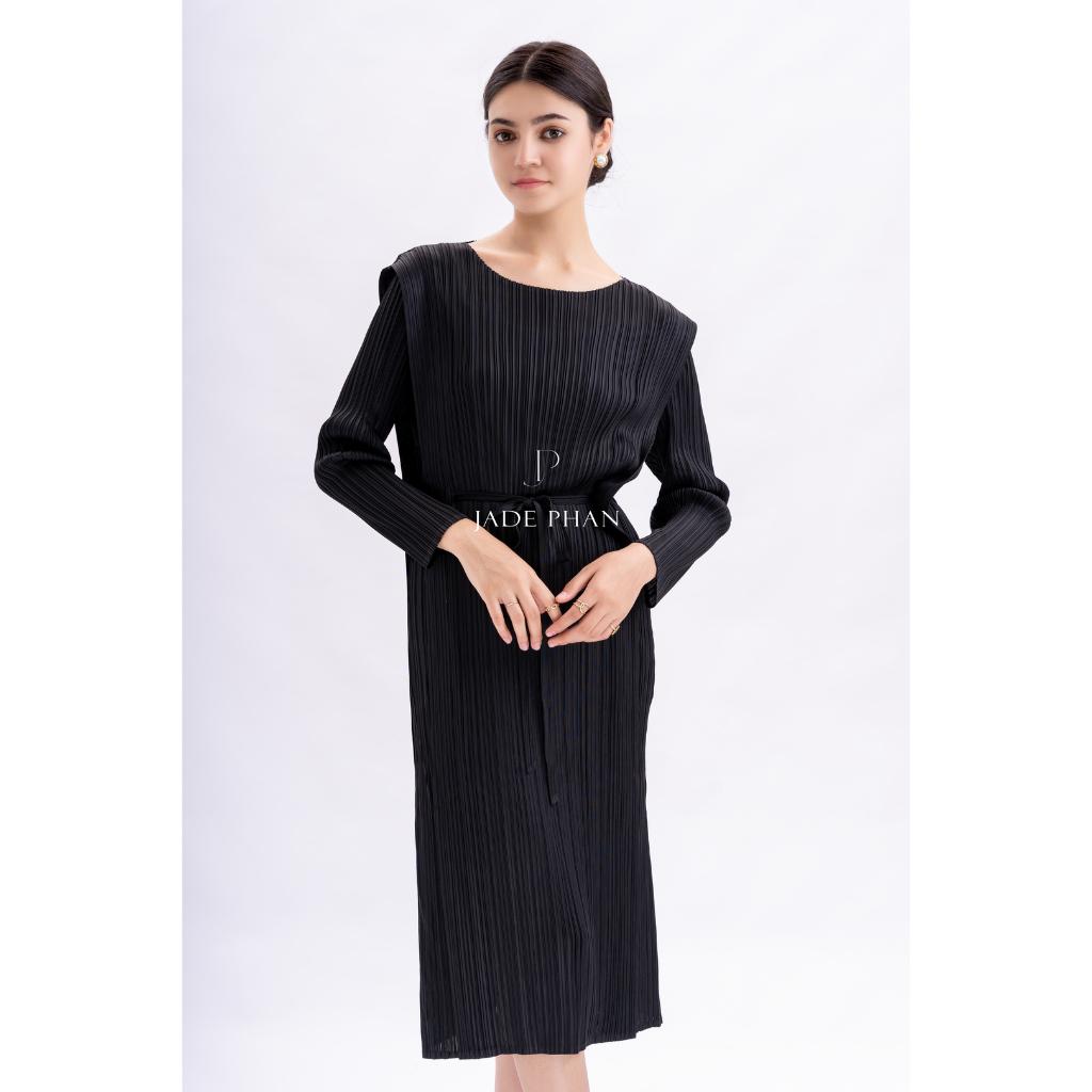 Váy Elegance dài tay dập ly cao cấp JADEPHAN xếp ly lò xo thanh lịch — ảnh 1