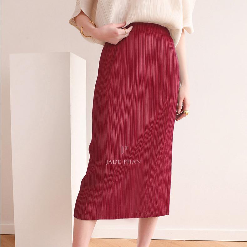 Chân váy Holly XẺ SAU xếp ly, dáng ngắn và dài, chân váy midi nữ dập ly cao cấp không nhăn nhiều màu 76cm 86cm — ảnh 4