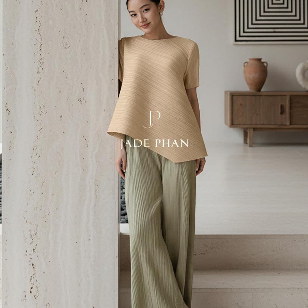 Set gồm áo và quầnmix màu, bộ quần áo xếp ly chuẩn form thanh lịch Jennie Gerda — ảnh 1