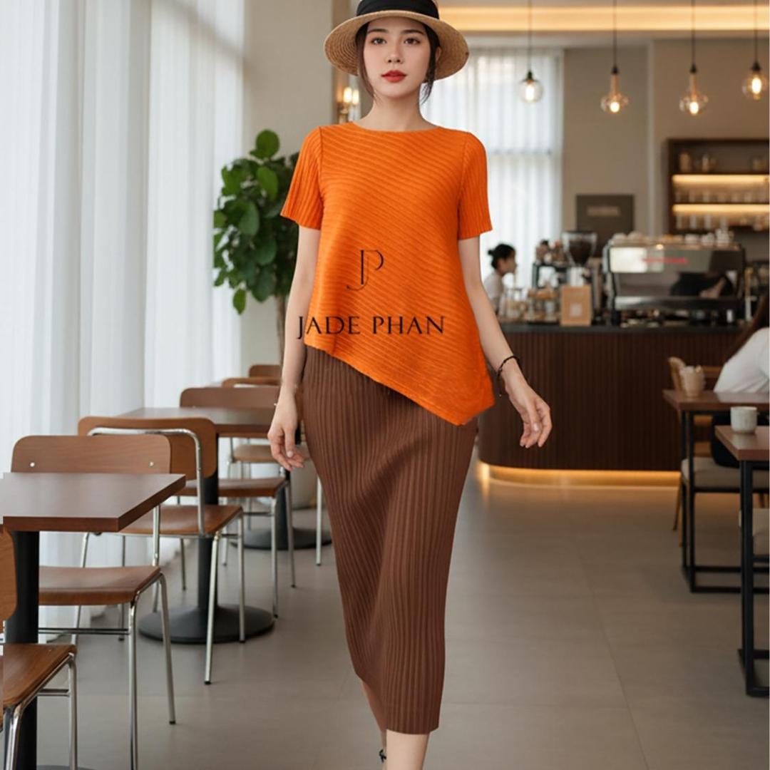 Set gồm áo và chân váymix màu, bộ áo và chân váy midi nữ thanh lịch nhiều màu Jennie Holly — ảnh 1