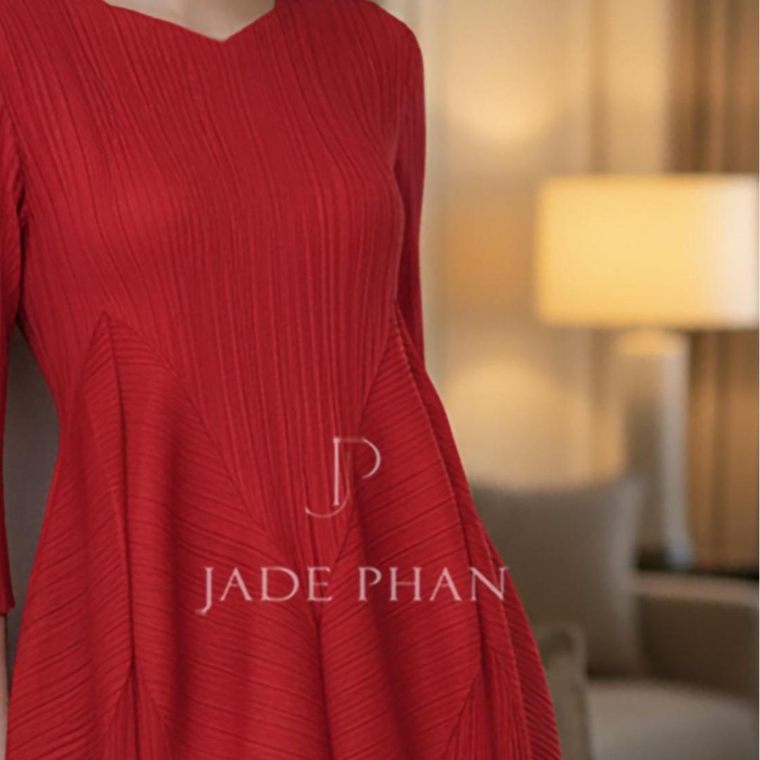 Váy Rose dập ly cao cấp JADEPHAN xếp ly lò xo thanh lịch — ảnh 6