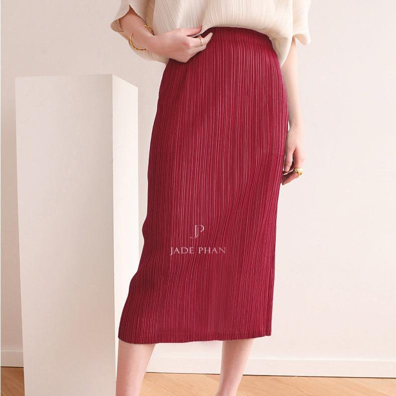 Chân váy Audora XẺ CẠNH xếp ly nữ ống suông, chân váy midi nữ dập ly cao cấp không nhăn nhiều màu 76cm — ảnh 1