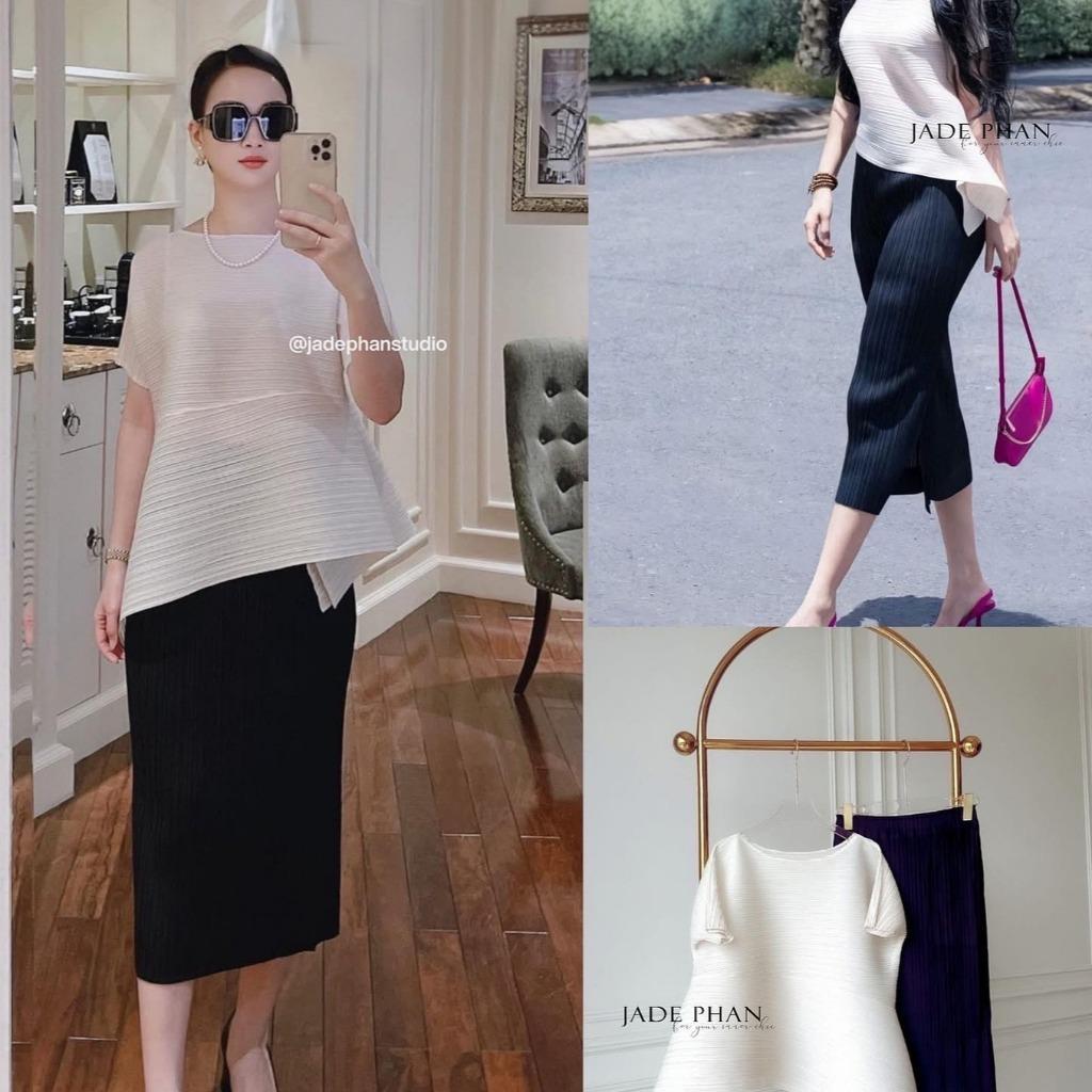 Set gồm áo và chân váyKatle Audora mix màu, áo xếp ly tà chéo và chân váy bút chì xẻ cạnh bắp chân dập ly cao cấp nhiều màu — ảnh 15