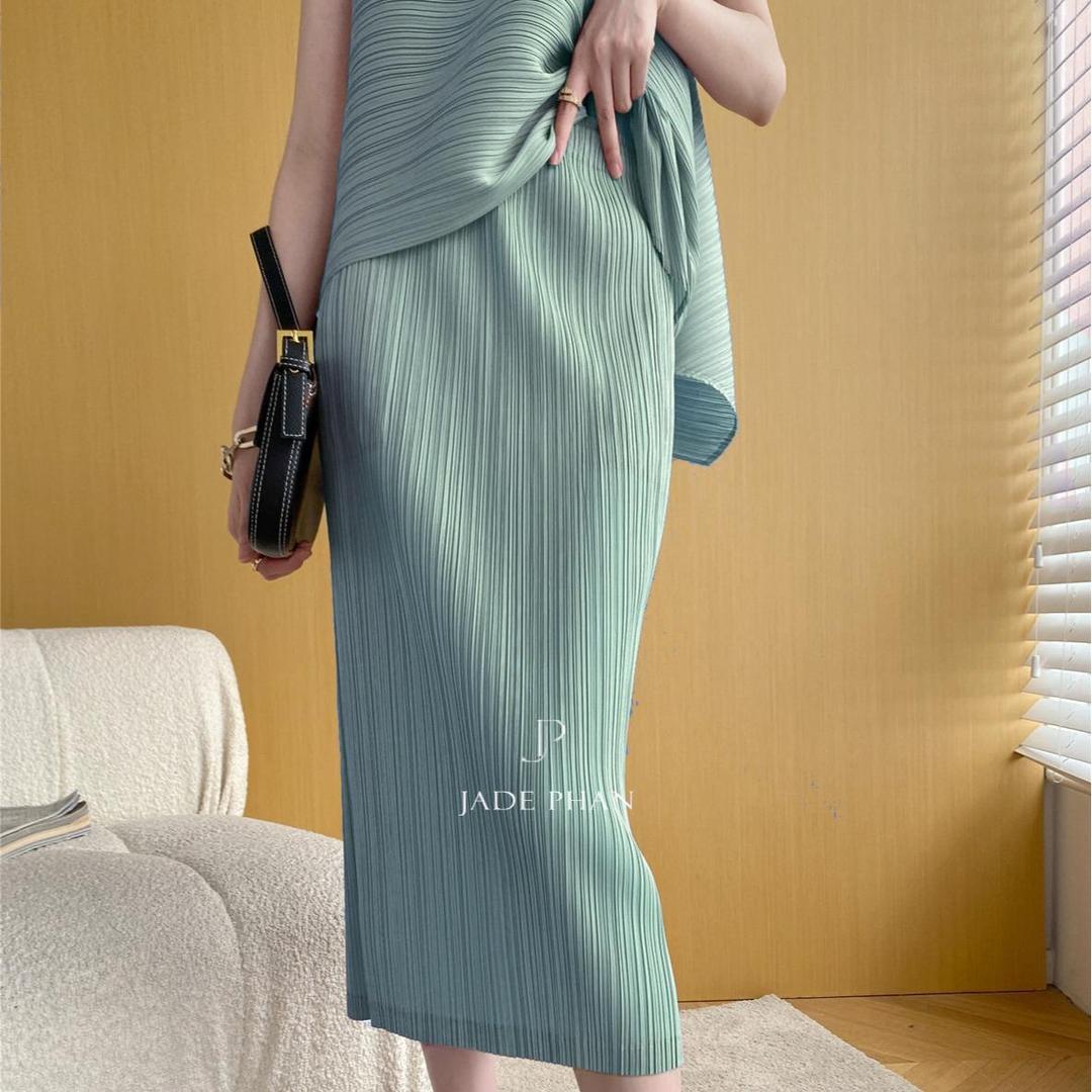 Chân váy Holly XẺ SAU xếp ly, dáng ngắn và dài, chân váy midi nữ dập ly cao cấp không nhăn nhiều màu 76cm 86cm — ảnh 8