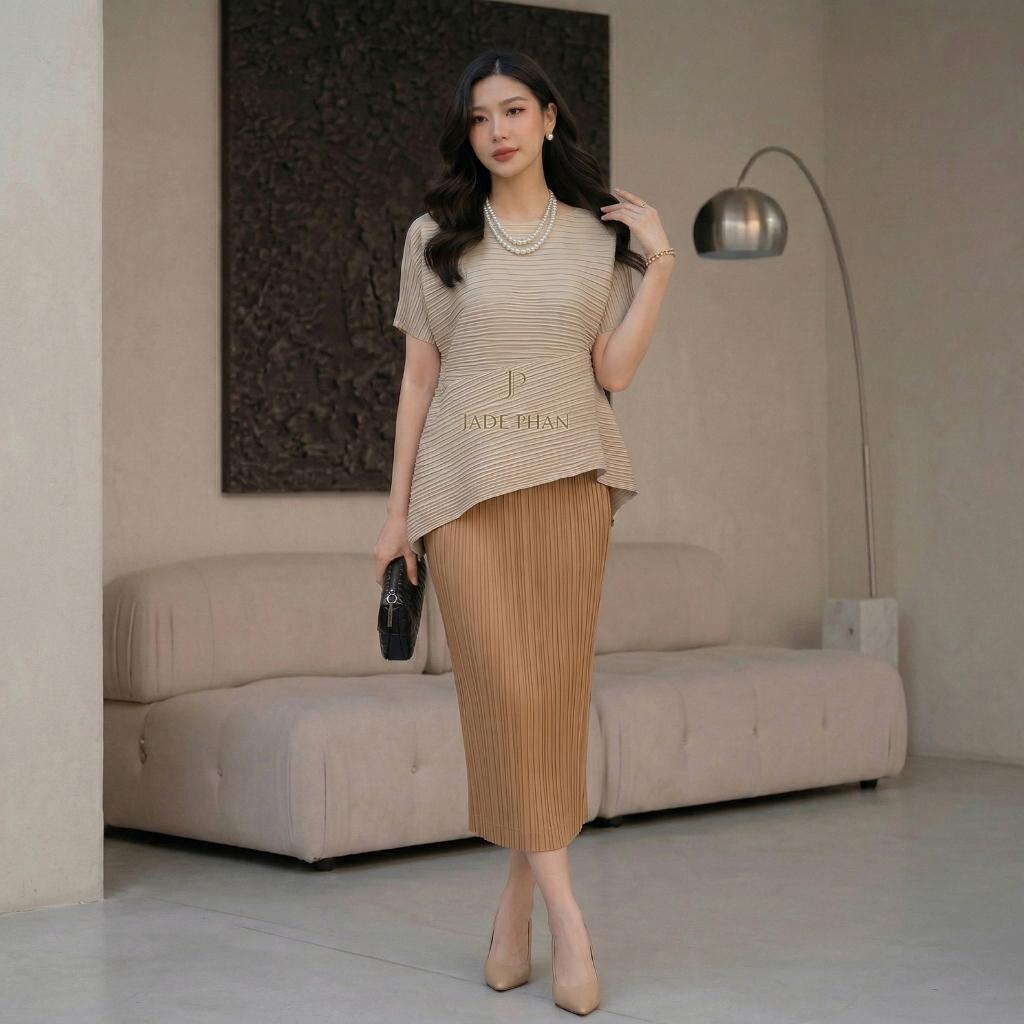 Set gồm áo và chân váyKatle Holly xếp ly, bộ áo và chân váy cao cấp nhiều màu — ảnh 3