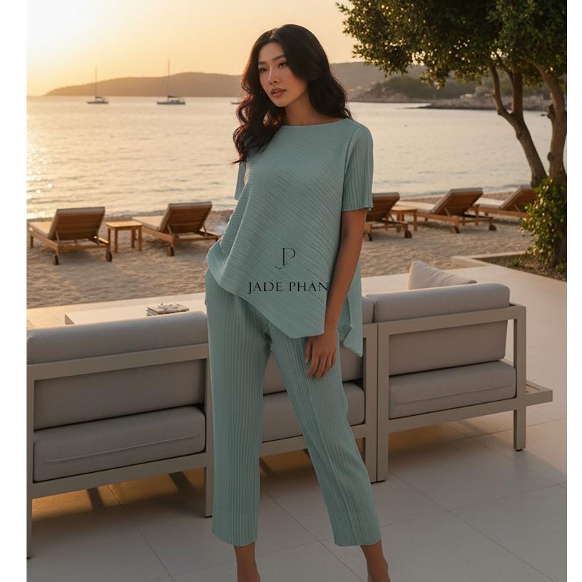 Set gồm áo và quầnJennie Daisy đồng màu, bộ quần áo xếp ly lò xo thanh lịch — ảnh 6