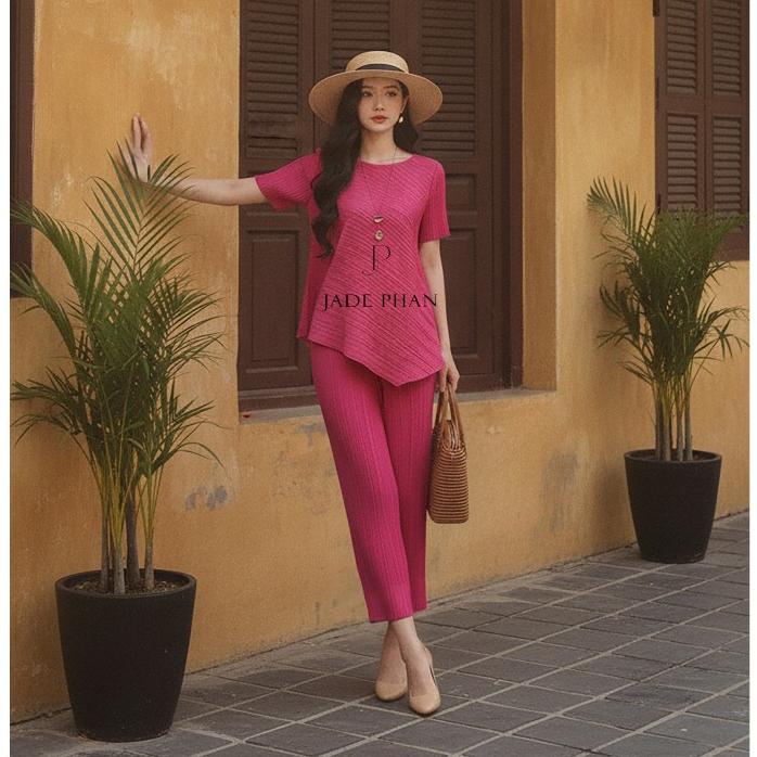 Set gồm áo và quầnJennie Daisy đồng màu, bộ quần áo xếp ly lò xo thanh lịch — ảnh 5