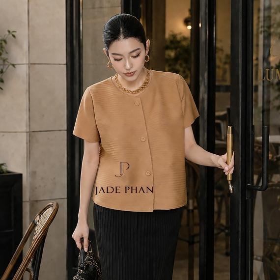 Áo Aimee dập ly cao cấp JADEPHAN xếp ly lò xo nhiều màu — ảnh 4