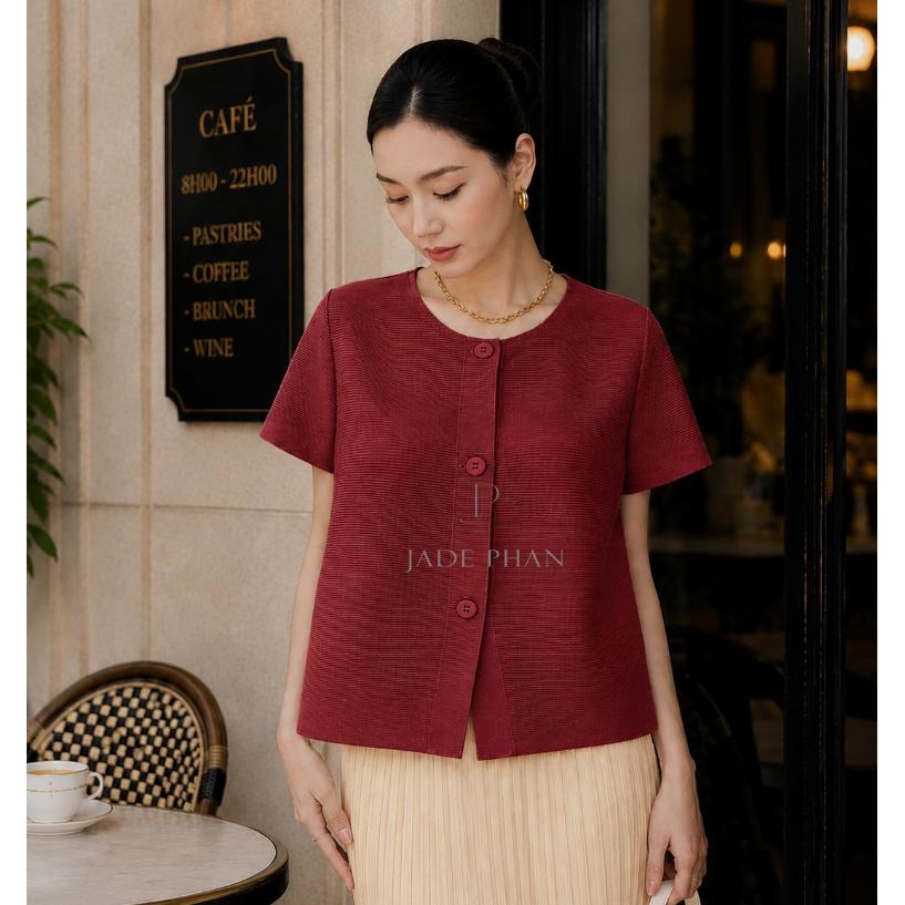 Áo Aimee dập ly cao cấp JADEPHAN xếp ly lò xo nhiều màu — ảnh 1