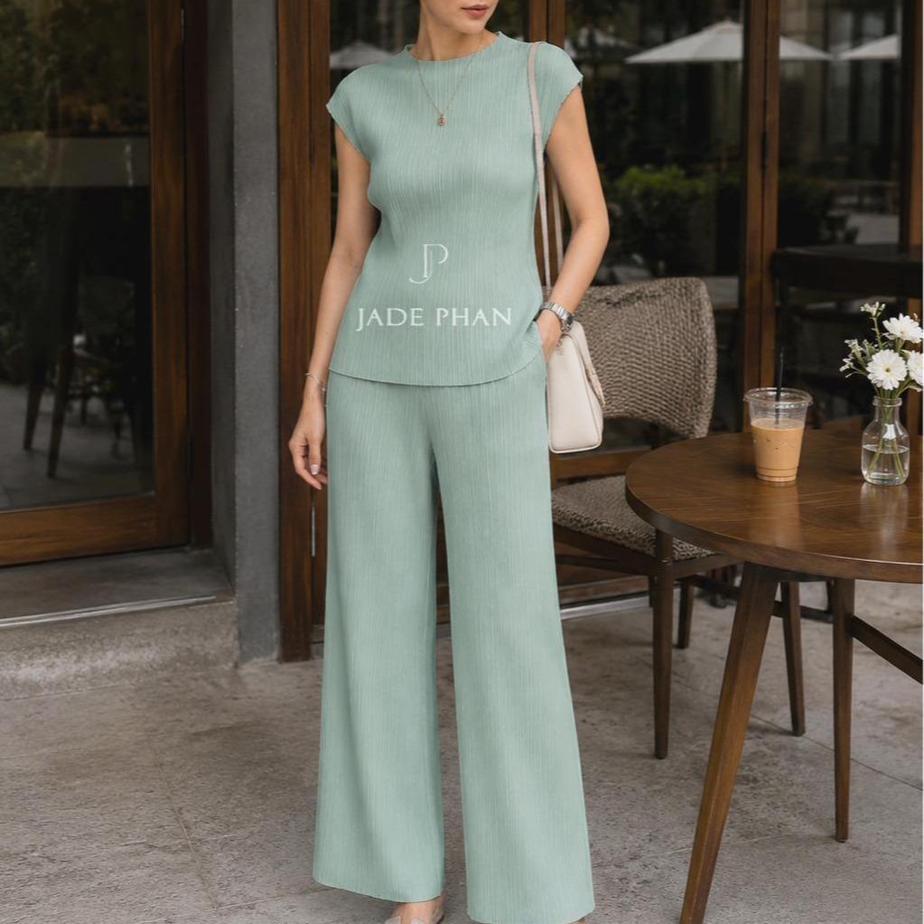 Set gồm áo và quần ống rộng [JadePhan] xếp ly cao cấp, chuẩn form thanh lịch nhiều màu Bella Amour ống 24cm — ảnh 4